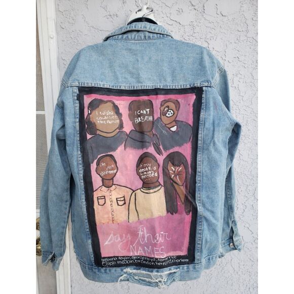 Hand-Painted Art to Wear Denim Jacket – Activist Statement Piece – One of a Kind - Picture 2 of 7